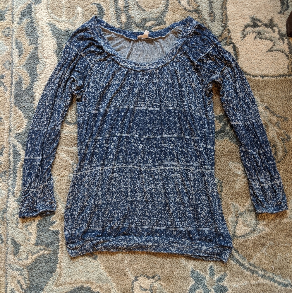 Lila Rose blue and cream 3/4 sleeve shirt